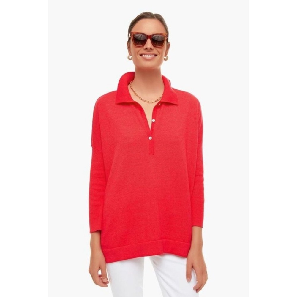 Tuckernuck Clayton Knit Polo Pullover Sweater in Poppy Red Size XS/S